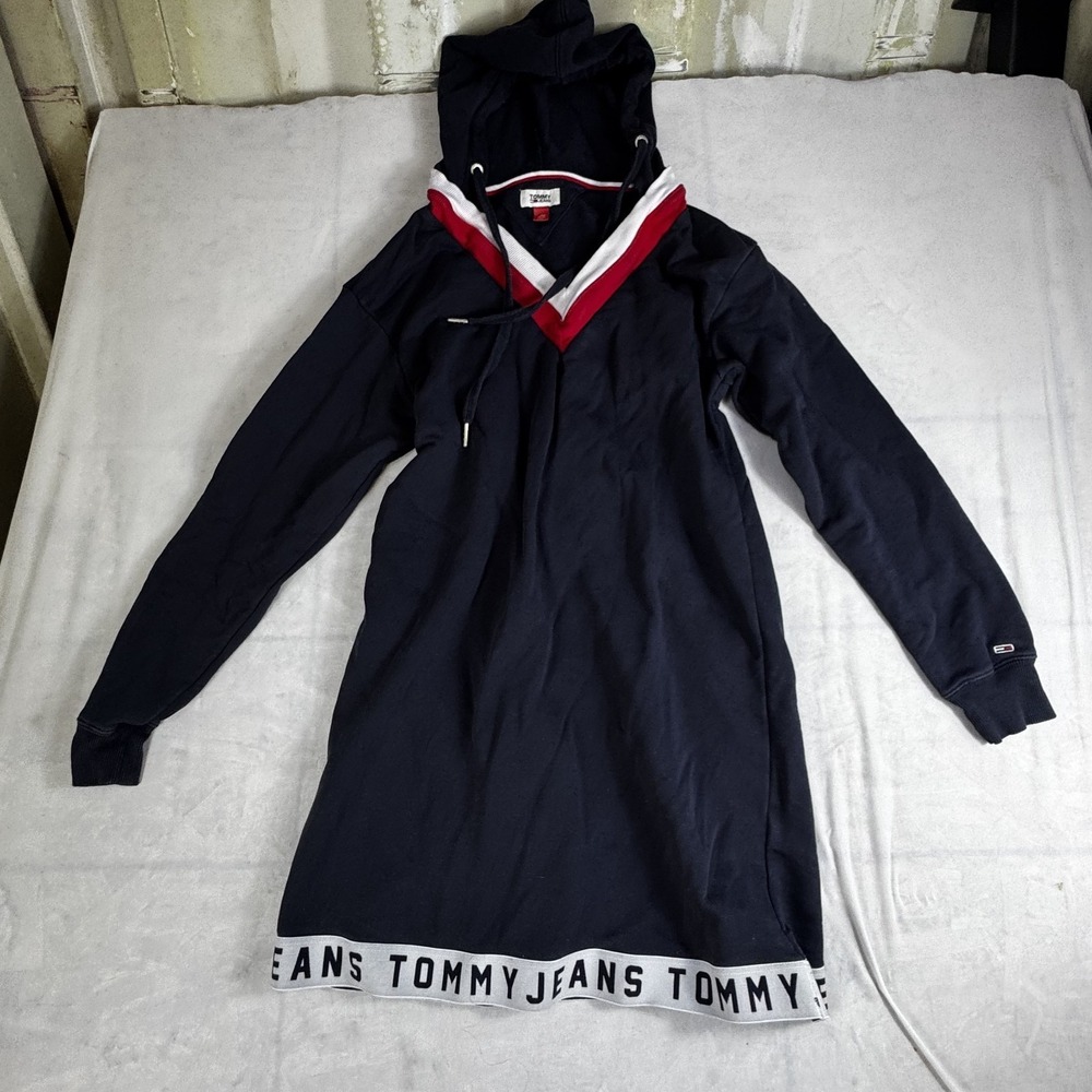 Tommy Hilfiger Sweatshirt‎ Dress Women's XS Navy Long Sleeve Hooded Drawstring